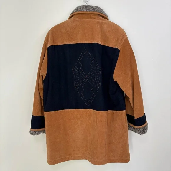 VTG Novelti 100% Leather Wool Tan Blue Insulated Ranch Jacket. Women Sz M - Picture 10 of 16
